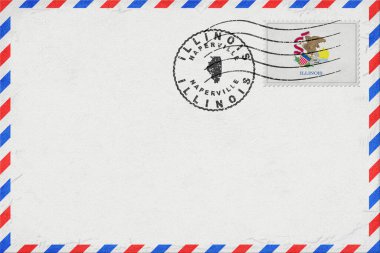 Illinois Naperville Vintage Posta Zarfı Bayrak ve Posta Damgasıyla