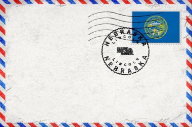 Nebraska Lincoln Vintage Hava Posta Zarfı Bayrak ve Posta Damgasıyla