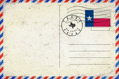 Texas San Antonio Vintage Hava Postası Bayrak ve Posta Damgalı Zarfı