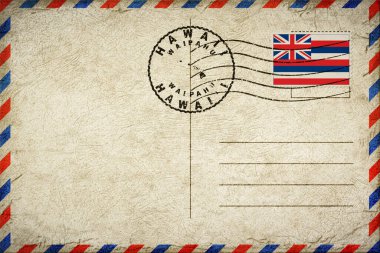 Hawaii Waipahu Bayrak ve Posta Damgalı Vintage Hava Postası