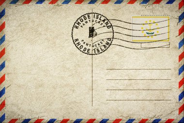 Rhode Island Pawtucket Vintage Hava Posta Zarfı Bayrak ve Posta Damgasıyla