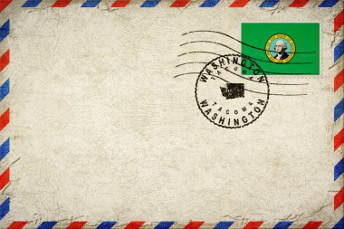 Washington Tacoma Vintage Hava Postası Bayrak ve Posta Damgalı Zarfı