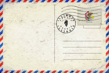 Illinois Peoria Vintage Hava Posta Zarfı Bayrak ve Posta Damgasıyla