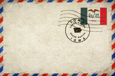 Iowa Cedar Rapids Bayrak ve Posta Damgalı Vintage Hava Posta Zarfı