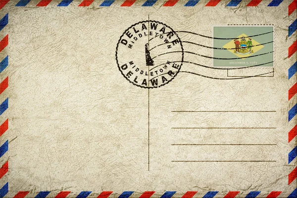 Delaware Middletown Vintage Hava Posta Zarfı Bayrak ve Posta Damgalı