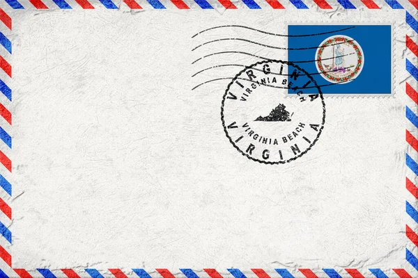 Virginia Beach Vintage Hava Postası Bayrak ve Posta Damgalı Zarfı
