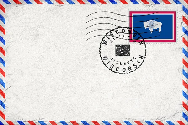 Wyoming Gillette Vintage Hava Postası Bayrak ve Posta Damgalı Zarfı