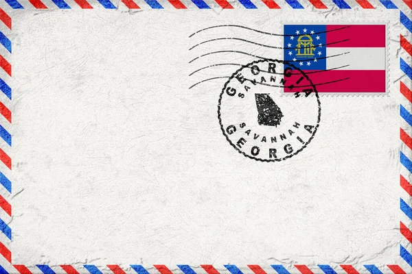 Gürcistan Savannah Vintage Hava Postası Bayrak ve Posta Damgalı Zarfı