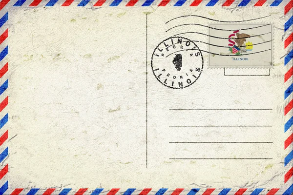 Illinois Peoria Vintage Hava Posta Zarfı Bayrak ve Posta Damgasıyla