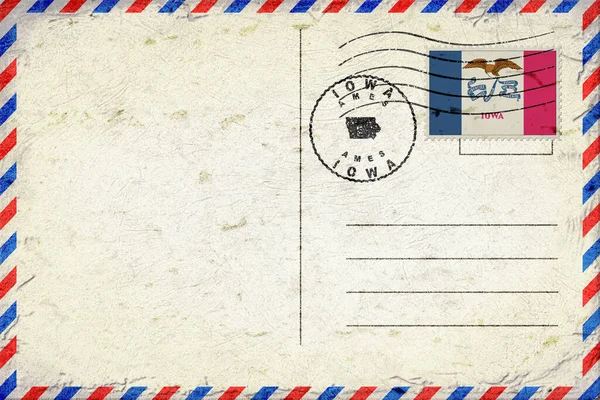 Iowa Ames Bayrak ve Posta Damgalı Eski Hava Posta Zarfı