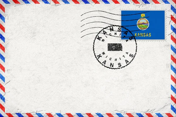 Kansas Wichita, Bayrak ve Posta Damgalı Vintage Hava Postası