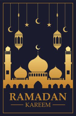 Ramazan Kareem Dikey Sancak, Müslüman lamba ve metin RAMADAN KAREEM poster şablonu tasarımı