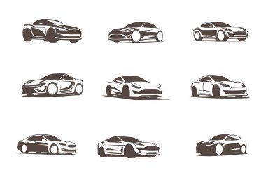 Araba Koleksiyonu Simgesi Logoları, Parlak Siluetler ve Ayrıntılı Vektör Sanatı Seti