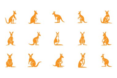 Beyaz arkaplanda izole edilmiş kanguru logo ikonu vektörü koleksiyonu