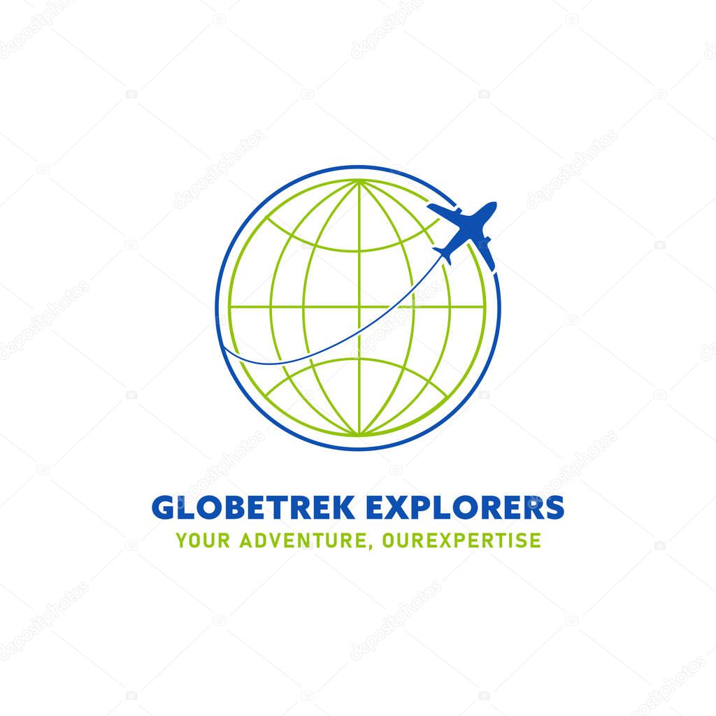 Earth Themed Logo Representing Sustainability and Nature, Globe trek Explorers Logo Icon Vector Design