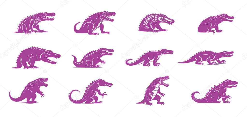 Collection of crocodile logo icon vector, set of alligator isolated