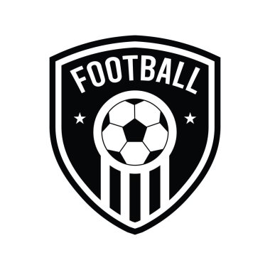 Çarpıcı bir logo tasarımı futbol topu ve kalın harflerle bir futbol kalkanını gösteriyor. Asgari vektör biçimi çizgili elementler ve yıldızlar, spor markalaşması için mükemmel.