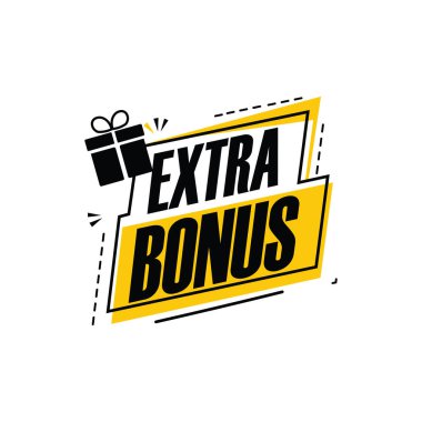 Çeşitli uygulamalar için asgari vektör biçiminde tasarlanmış bir hediye simgesi ile fazladan bonus belirten cesur metin içeren bir tanıtım grafiğinin vurgulanması.