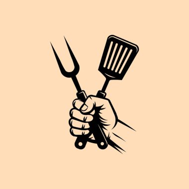 BBQ Izgara Utensil El Vektörü İllüstrasyonu