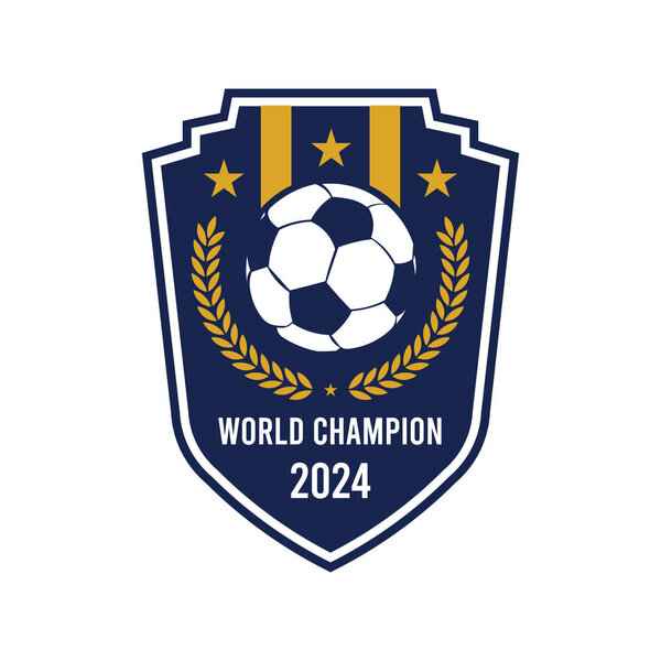 This design highlights a world champion theme with a soccer ball at the center, framed by a laurel wreath and surrounded by stars, intended for 2024 events.