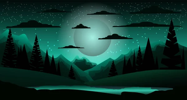 Paysage Vectoriel Ciel Étoilé Lune Illustration Sombre Convient Pour Halloween — Image vectorielle