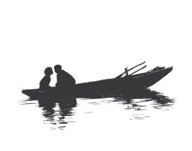 kadın ve erkek karşılıklı bir tekne içinde oturuyor. Kroki