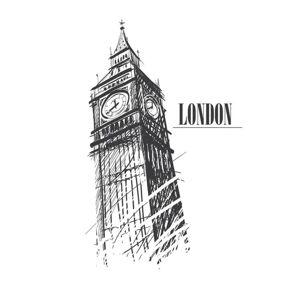 Freehand Skiss Big Ben London Även Andra Showplace Mitt Konto — Stock vektor