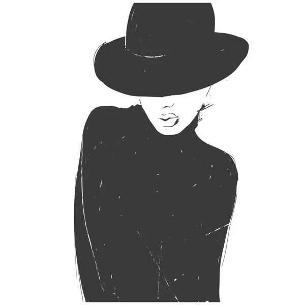 Una Chica Solitaria Moda Con Sombrero Una Chica Con Estilo Vector De Stock