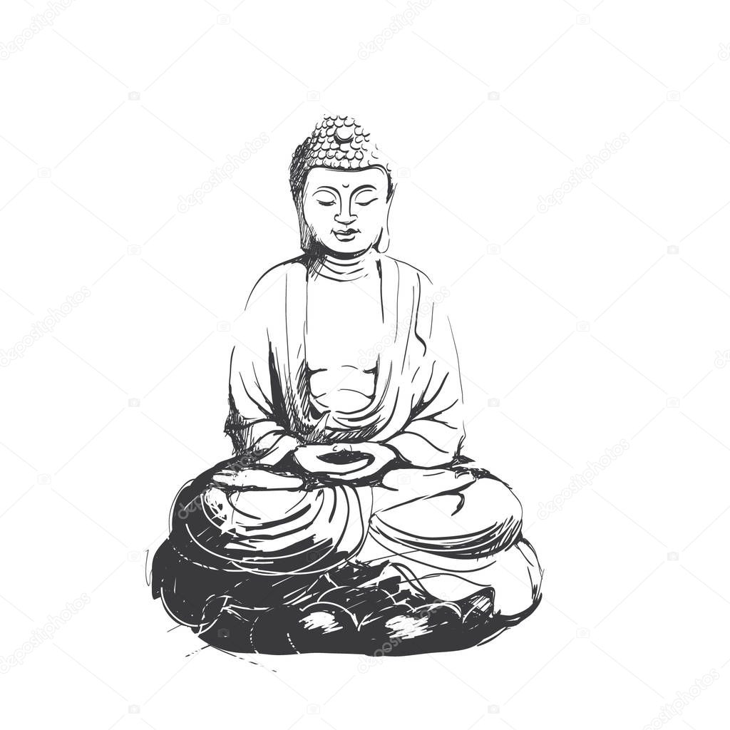 Buddha image in vector format. Calm relaxed face and hands.
