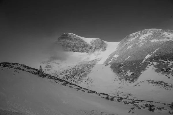 Paisagem Montanhosa Região Dos Cárpatos Durante Caminhadas Inverno — Fotografia de Stock