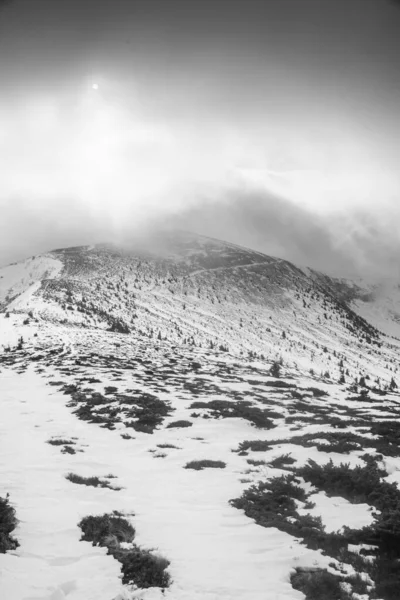 Krajobraz Górski Regionie Karpackim Podczas Zimowych Wędrówek — Zdjęcie stockowe