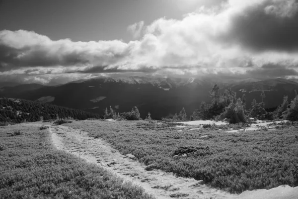 冬のハイキング中にカルパチア地方の山の風景 — ストック写真