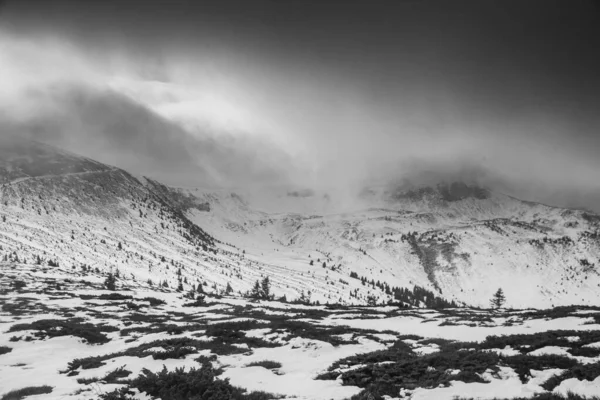 冬のハイキング中にカルパチア地方の山の風景 — ストック写真