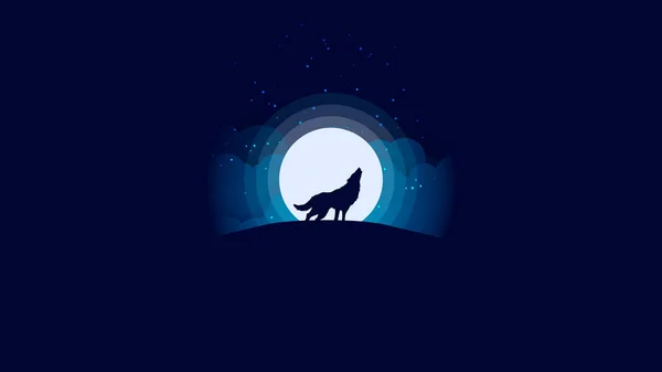 Ilustração com um lobo uivando na lua — Fotografia de Stock