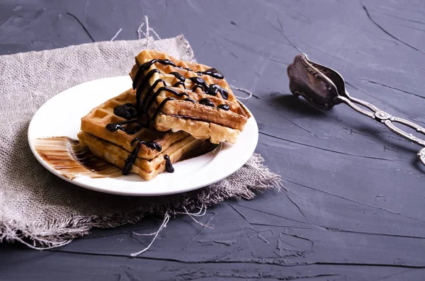 Viennese waffles with chocolate and cream topping — Stock Photo, Image