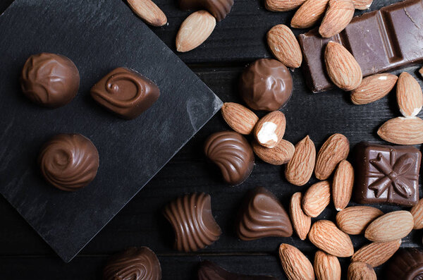 chocolate candies in the different forms and taste