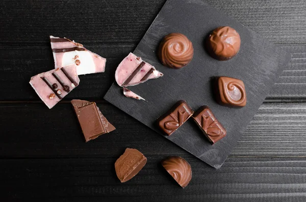 Chocolate candies in the different forms and taste — Stock Photo, Image