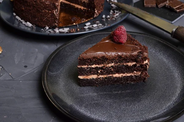 Chocolate cake with fresh berries and nuts — Stock Photo, Image