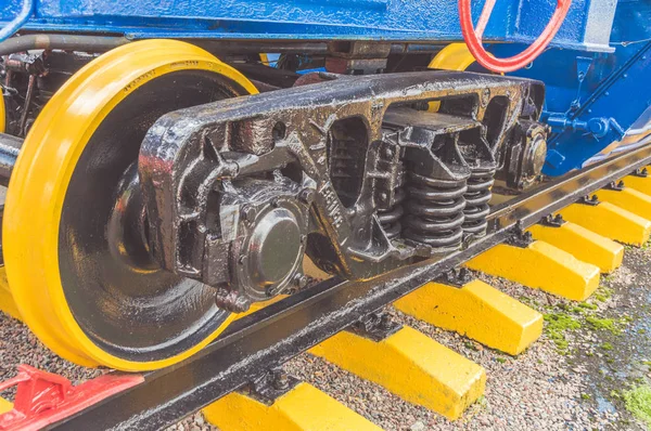 Paire Roues Ferroviaires Nouvellement Peintes Sur Rails — Photo