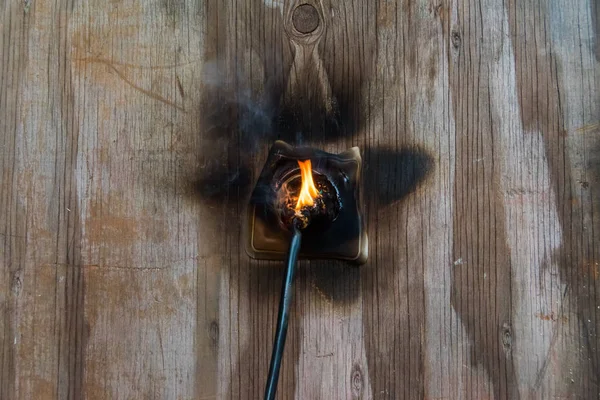 Socket Drát Oheň Kouř Oheň — Stock fotografie
