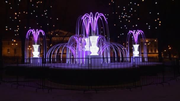 Fontaine Guirlandes Lumineuses Nuit Hiver — Video