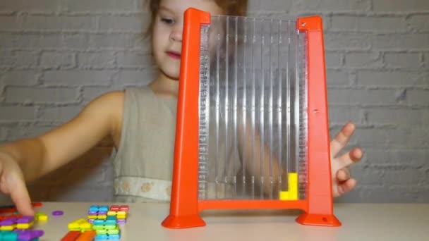 Child Girl Dress Playing Logic Designer White Wall Background — Stock Video