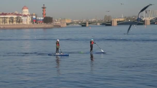 Rusland, St. Petersburg, mei 10, 2019-redactie, stadstoerisme op rivieren op SIP surfen — Stockvideo