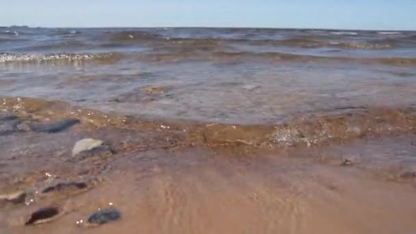 Піщаний пляж, омитий хвилею моря — стокове відео