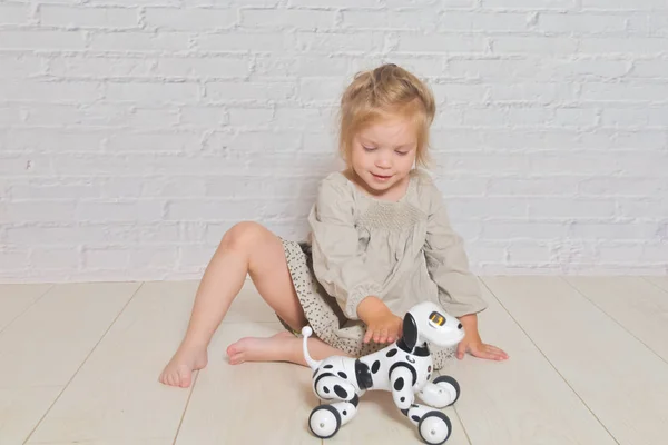 Dětská hra se stará o psí roboty — Stock fotografie
