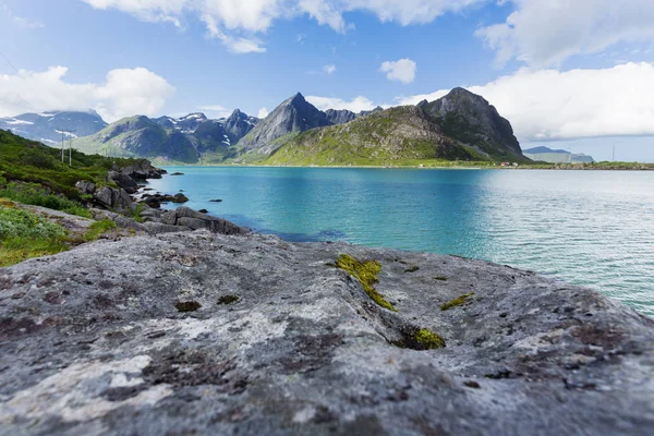 Prachtige Scandinavische Landschap Met Weiden Bergen Fjorden Lofoten Eilanden Noorwegen — Stockfoto