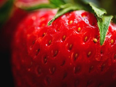 Taze olgun çilek makro fotoğraf. Lezzetli tatlı berry sağlıklı beslenme için.