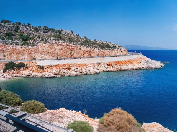Mountain serpentine road along Mediterranean sea. Demre Finike Yolu (road). Turkey.