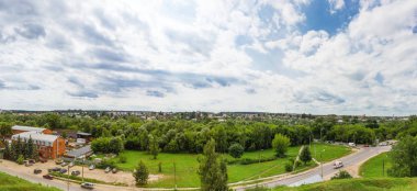 Serpukhov, Rusya - 05 Ağustos 2017. Serpukhov kırmızı Dağı (Moscow region) kasabadan Panorama görünüm. 