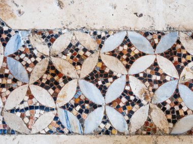Antik taş zemine Aziz Nikolaos Kilisesi. Eski otantik mozaik zemin rezil dini landmark Demre, Türkiye'de tarih.